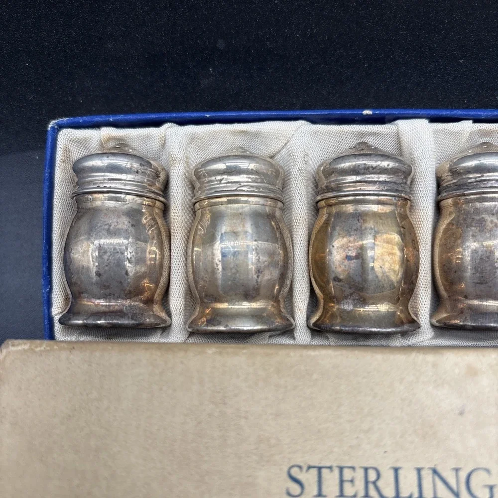 Sterling Silver 925 Set of 6 Individual Salt Pepper Shakers Vintage in Box 56 g‎
